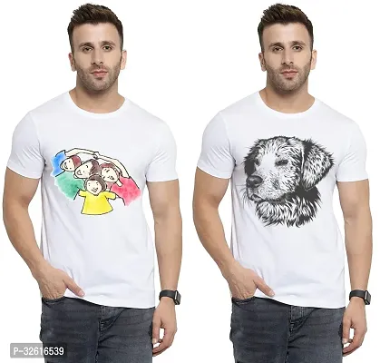 Reliable White Polycotton Printed Round Neck Tshirt For Men Pack Of 2-thumb0