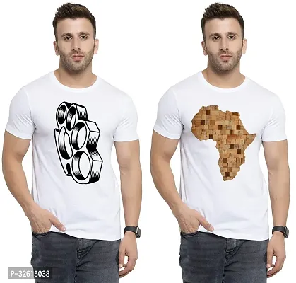 Elite White Polycotton Printed Round Neck Tees For Men- Pack Of 2-thumb0