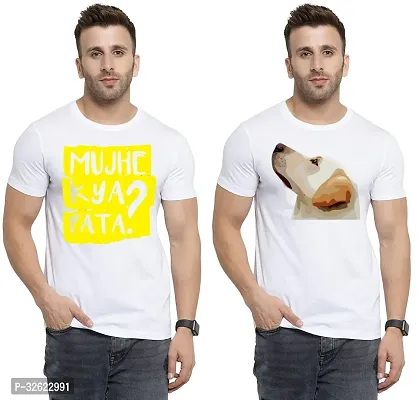 Stylish White Polycotton Printed T-Shirt For Men Pack Of 2