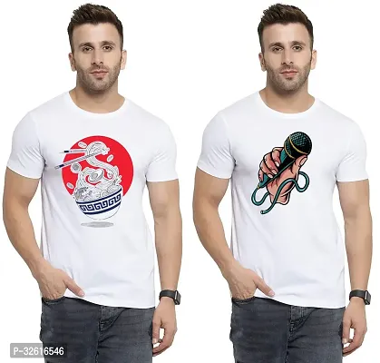 Stylish Polycotton White Printed Tees For Men Pack of 2