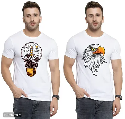 Stylish White Polycotton Printed T-Shirt For Men Pack Of 2