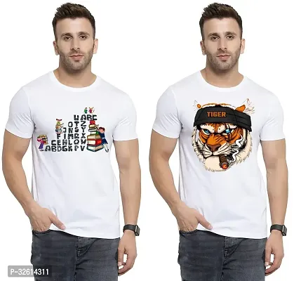 Reliable White Polycotton Printed T-Shirts For Men Pack Of 2