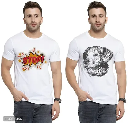 Stylish Polycotton White Printed Tees For Men Pack of 2