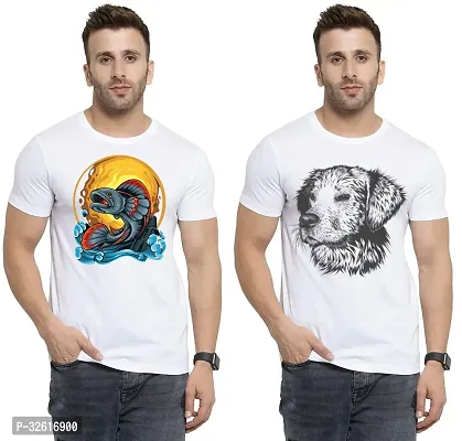 Stylish Polycotton White Printed Tees For Men Pack of 2