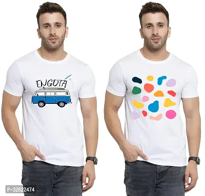 Stylish White Polycotton Printed T-Shirt For Men Pack Of 2-thumb0