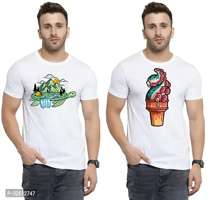 Reliable White Polycotton Printed T-Shirts For Men Pack Of 2-thumb0