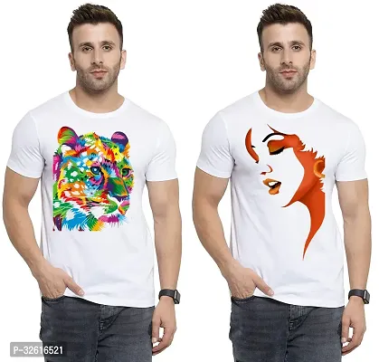 Reliable White Polycotton Printed Round Neck Tshirt For Men Pack Of 2-thumb0