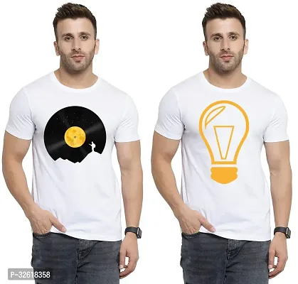 Reliable Polycotton Printed Round Neck Tees For Men Pack Of 2