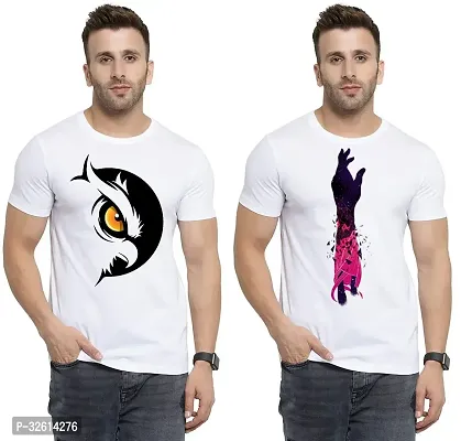 Reliable White Polycotton Printed T-Shirts For Men Pack Of 2