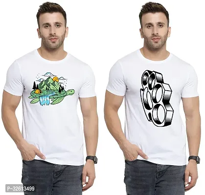 Reliable White Polycotton Printed T-Shirts For Men Pack Of 2-thumb0