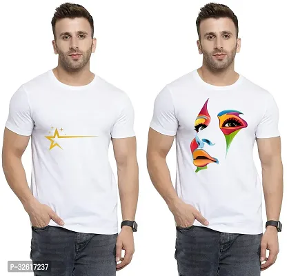 Reliable White Polycotton Printed Round Neck Tshirt For Men Pack Of 2-thumb0