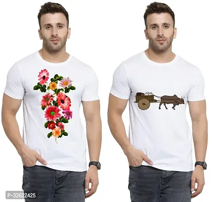 Stylish White Polycotton Printed T-Shirt For Men Pack Of 2-thumb0