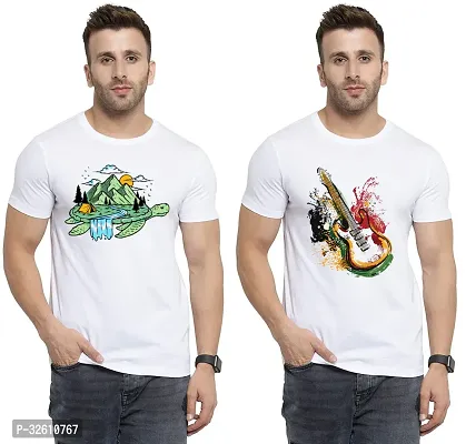 Reliable White Polycotton Printed Round Neck Tshirt For Men Pack Of 2-thumb0