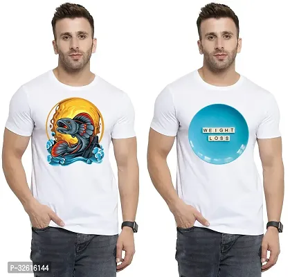 Stylish Polycotton White Printed Tees For Men Pack of 2-thumb0