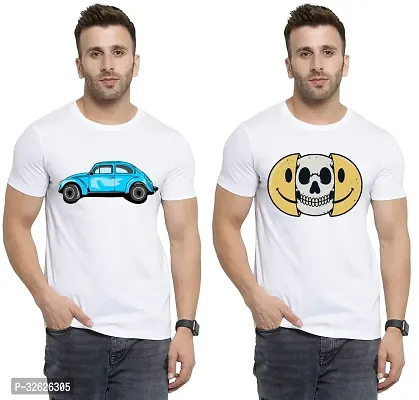 Stylish White Polycotton Round Neck T-Shirt For Men Pack Of 2-thumb0