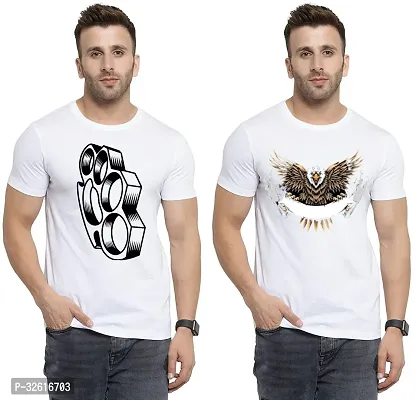 Reliable White Polycotton Printed Round Neck Tshirt For Men Pack Of 2-thumb0