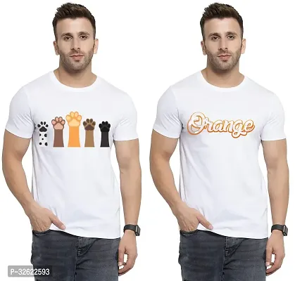 Stylish White Polycotton Printed T-Shirt For Men Pack Of 2