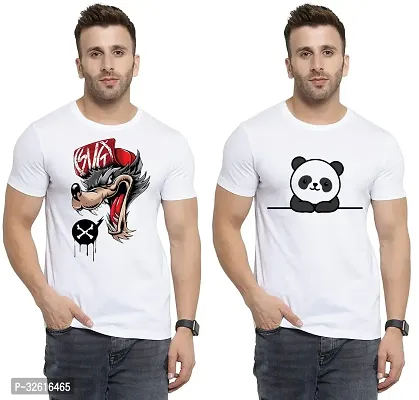 Stylish Polycotton White Printed Tees For Men Pack of 2-thumb0