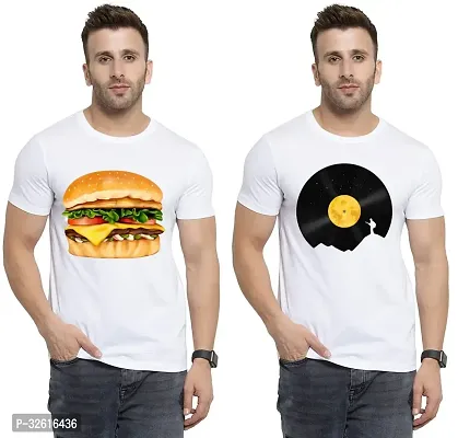 Stylish Polycotton White Printed Tees For Men Pack of 2