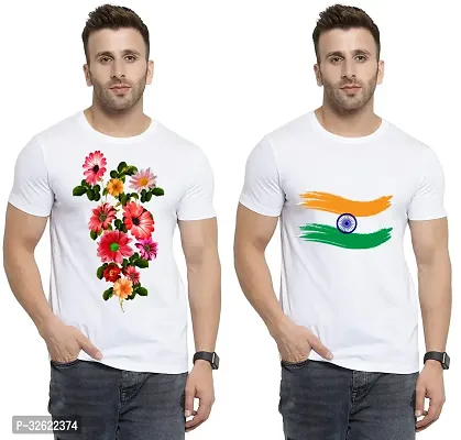 Stylish White Polycotton Printed T-Shirt For Men Pack Of 2