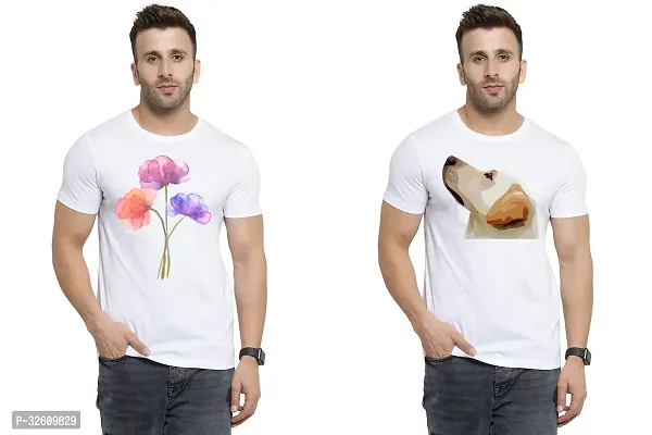 Reliable White Polycotton Printed Round Neck Tshirt For Men Pack Of 2-thumb0