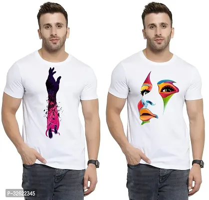 Stylish White Polycotton Printed T-Shirt For Men Pack Of 2-thumb0