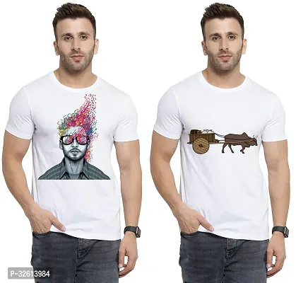 Reliable White Polycotton Printed T-Shirts For Men Pack Of 2