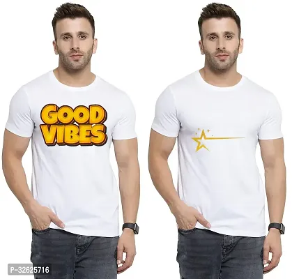 Stylish White Polycotton Round Neck T-Shirt For Men Pack Of 2-thumb0