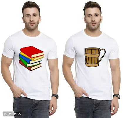 Stylish White Polycotton Printed T-Shirt For Men Pack Of 2