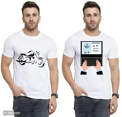 Stylish White Polycotton Printed T-Shirt For Men Pack Of 2