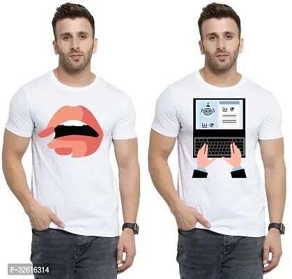 Stylish Polycotton White Printed Tees For Men Pack of 2