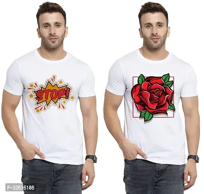 Stylish Polycotton White Printed Tees For Men Pack of 2-thumb0