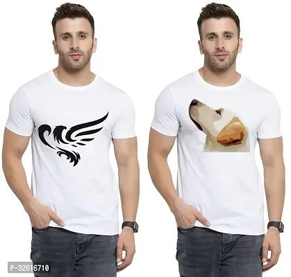 Stylish Polycotton White Printed Tees For Men Pack of 2