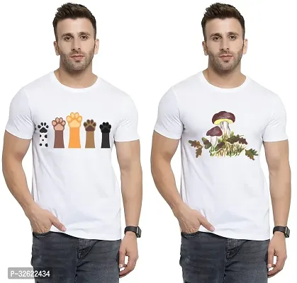 Stylish White Polycotton Printed T-Shirt For Men Pack Of 2-thumb0