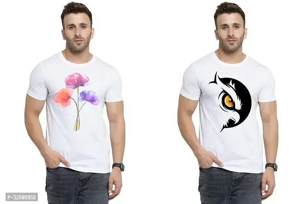 Reliable White Polycotton Printed Round Neck Tshirt For Men Pack Of 2-thumb0