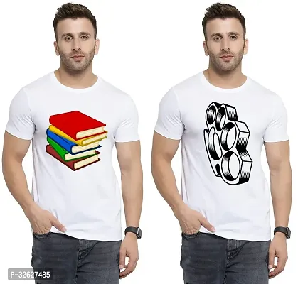 Stylish White Polycotton Round Neck T-Shirt For Men Pack Of 2-thumb0