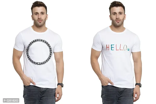 Reliable White Polycotton Printed Round Neck Tshirt For Men Pack Of 2-thumb0