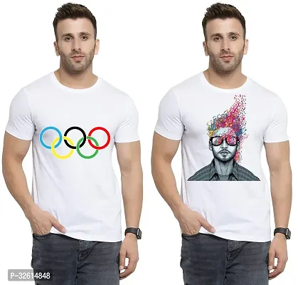 Reliable White Polycotton Printed T-Shirts For Men Pack Of 2