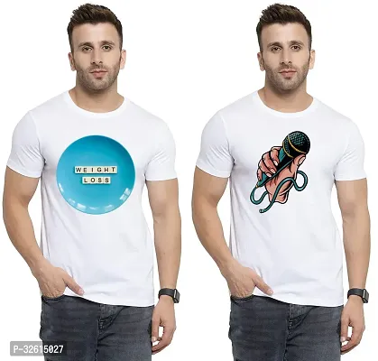 Elite White Polycotton Printed Round Neck Tees For Men- Pack Of 2-thumb0