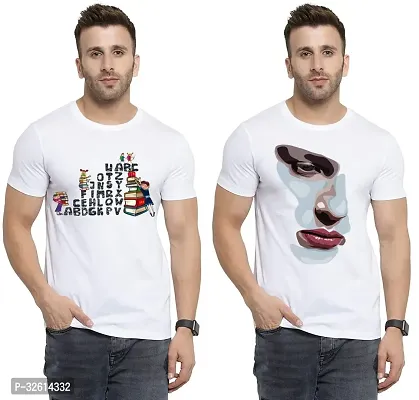 Reliable White Polycotton Printed T-Shirts For Men Pack Of 2