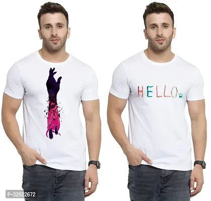 Stylish White Polycotton Printed T-Shirt For Men Pack Of 2