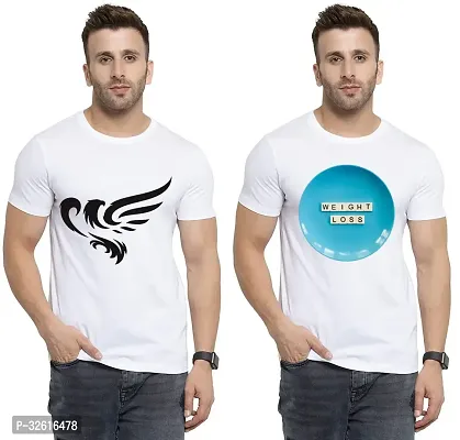 Stylish Polycotton White Printed Tees For Men Pack of 2