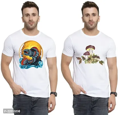 Stylish Polycotton White Printed Tees For Men Pack of 2