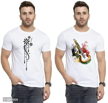 Stylish Polycotton White Printed Tees For Men Pack of 2-thumb0