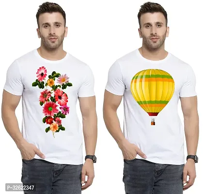 Stylish White Polycotton Printed T-Shirt For Men Pack Of 2-thumb0