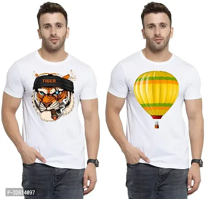 Reliable White Polycotton Printed T-Shirts For Men Pack Of 2