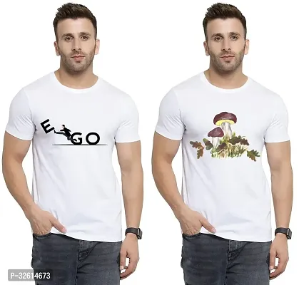 Elite White Polycotton Printed Round Neck Tees For Men- Pack Of 2