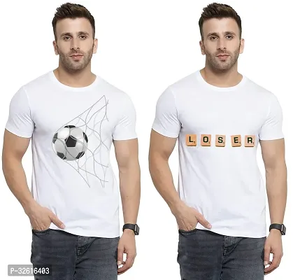 Reliable White Polycotton Printed Round Neck Tshirt For Men Pack Of 2