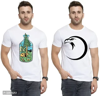 Stylish Polycotton White Printed Tees For Men Pack of 2-thumb0