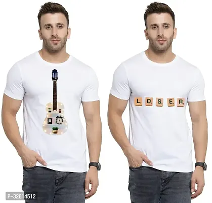 Reliable White Polycotton Printed T-Shirts For Men Pack Of 2